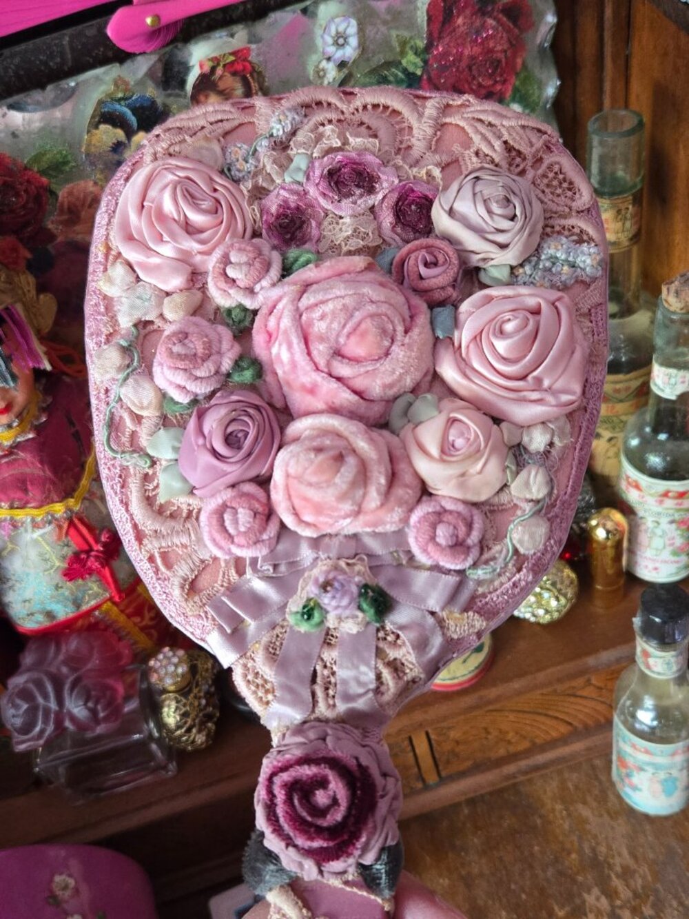 Rose Pink Lace & Rose Hand Mirror Vintage Style Cottagecore Fairycore Romance